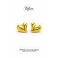 Gold plated heart-shaped stud earrings on white background