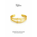 Three-band gold plated cuff bracelet with sleek minimalist design on white background
