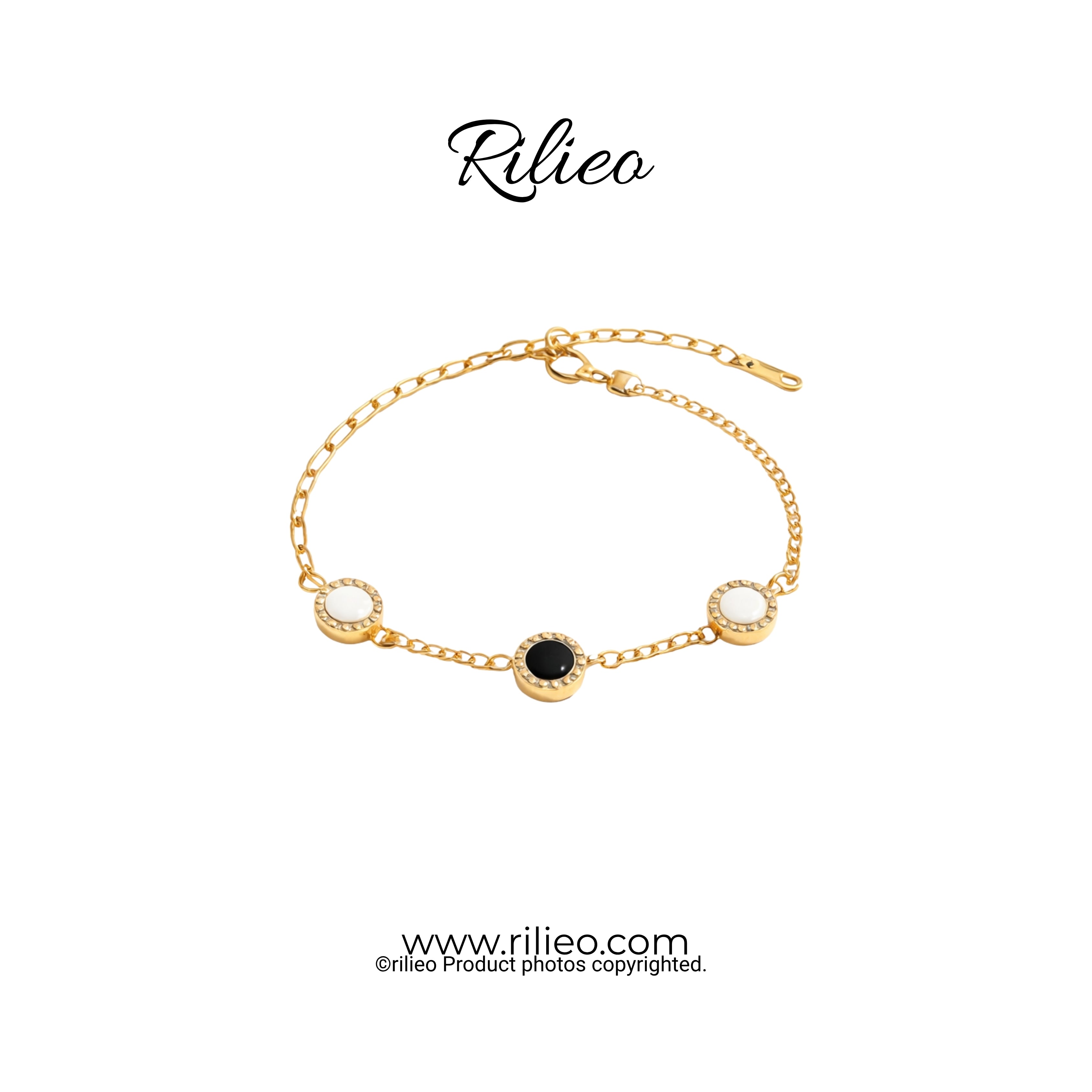 Rilieo Noir Pearl Link – 18kGold Plated Bracelet
