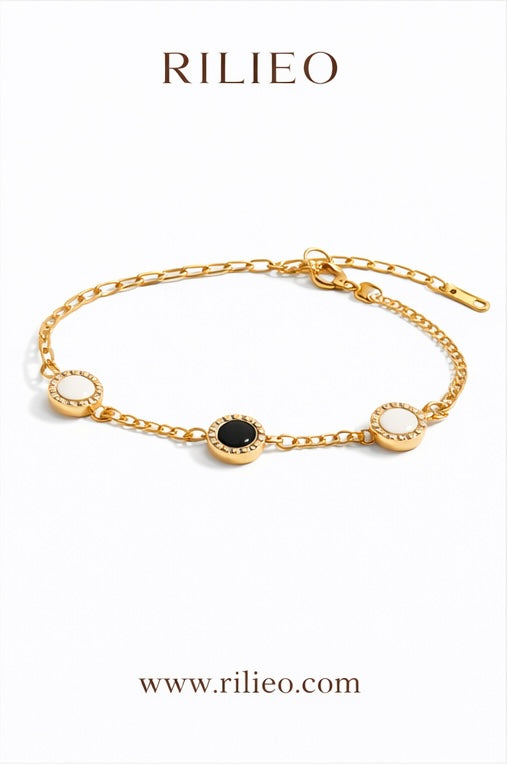 Rilieo Noir Pearl Link – 18kGold Plated Bracelet