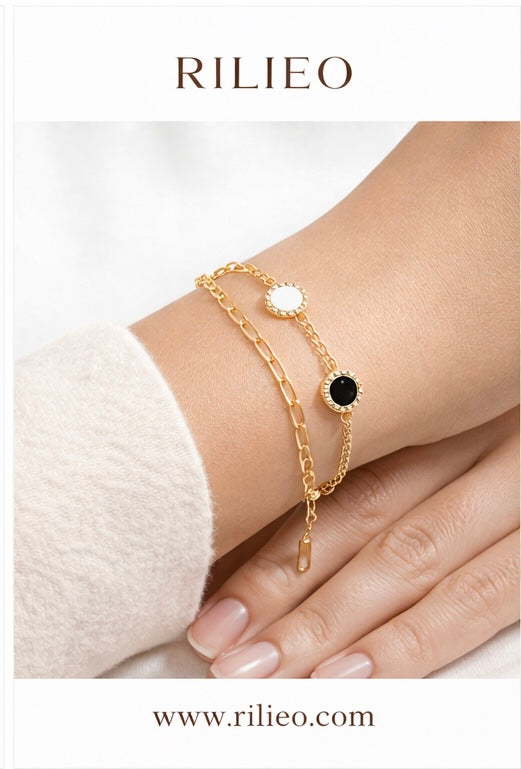 Rilieo Noir Pearl Link – 18kGold Plated Bracelet
